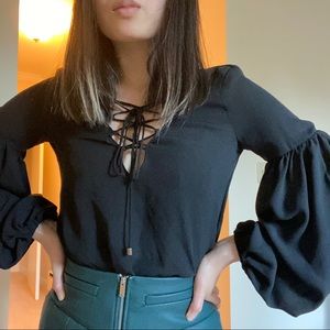 Zara Black Lace-Up Bodysuit 🖤